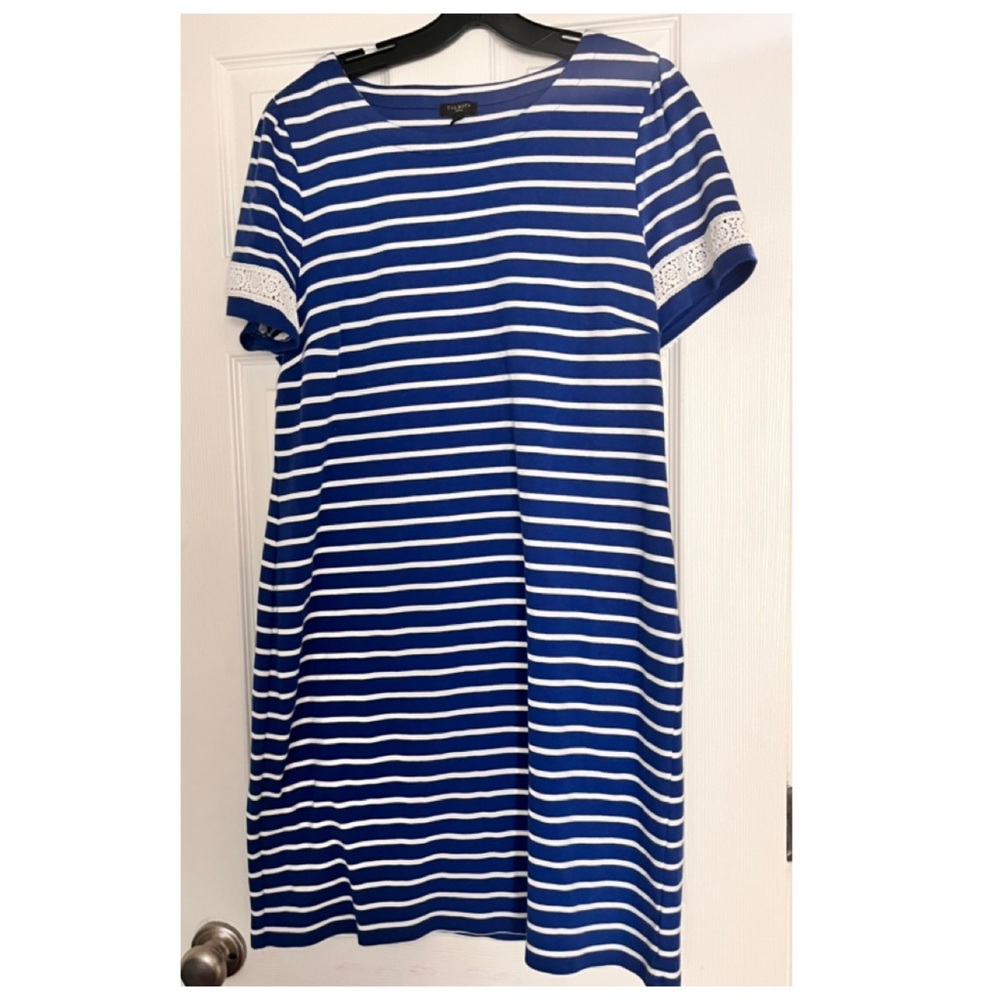 Talbots Blue and White Cuffed Sleeve Shirt Dress
